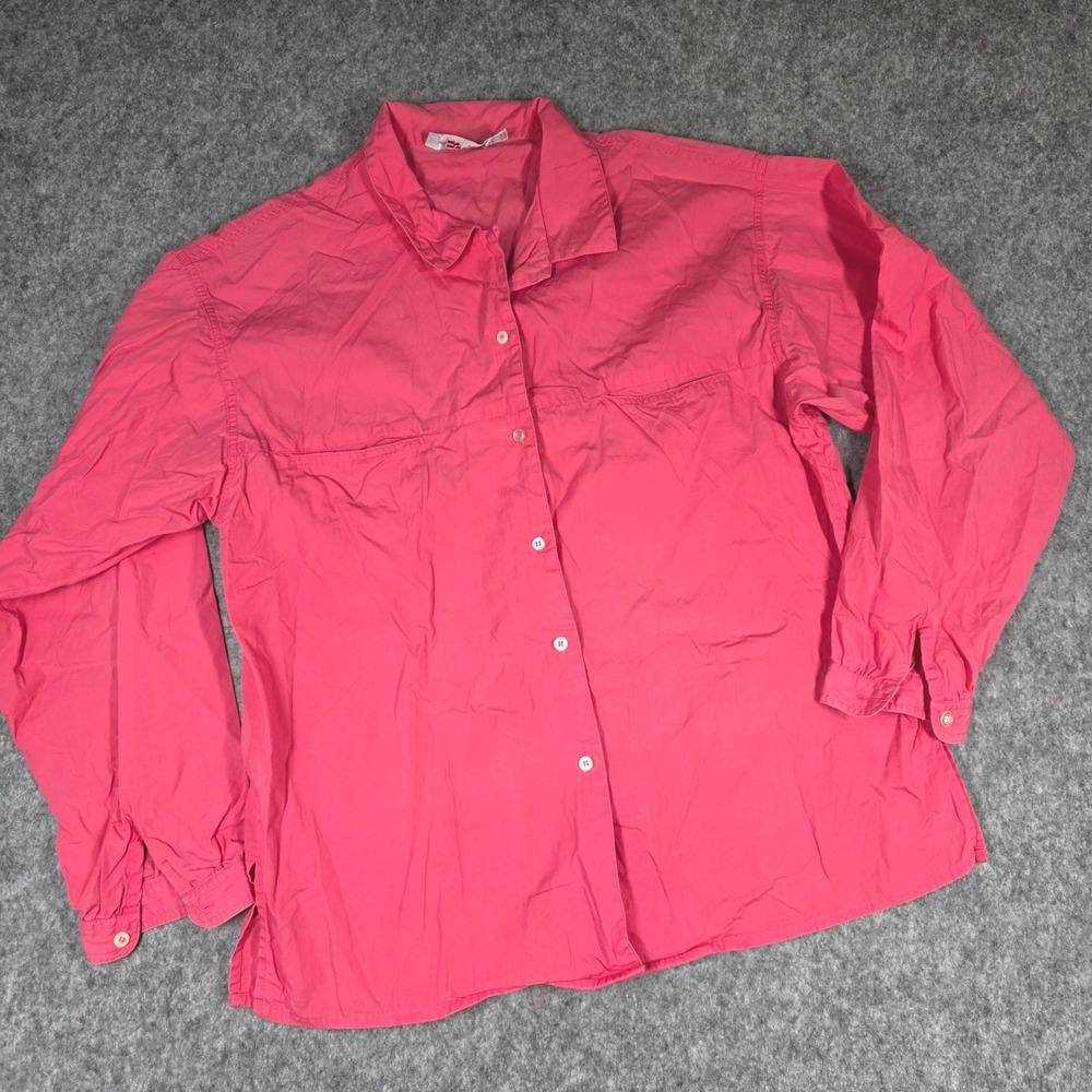 Vintage ESPRIT‎ Button Shirt Top Hot Pink Long Sleeve Cotton sz Large 90s Preppy